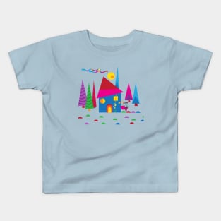 Little House in the Woods Kandinsky Style Illustration Kids T-Shirt